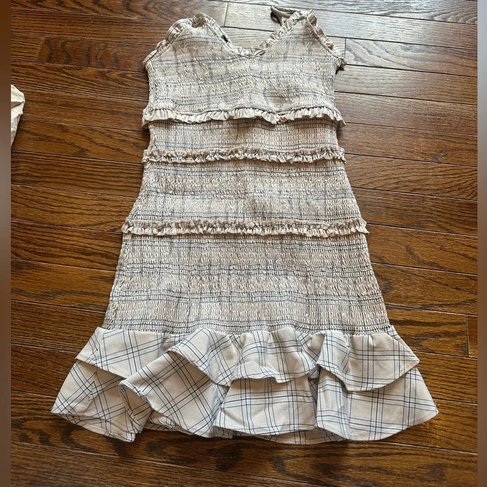 Cream Smocked Tiered Sundress for Wedding Guest